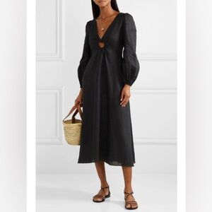 Zimmermann Black 100% Linen Maxi Dress with puff sleeves size Large